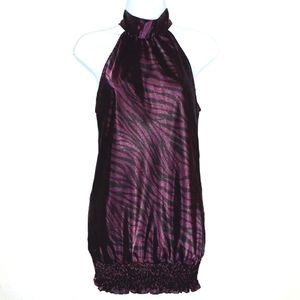 Purple and Black, Animal Print Vanity Sleeveless Halter Top